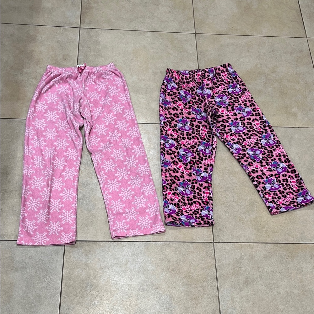 Girls pink fleece pajama bottoms pants, size 7/8